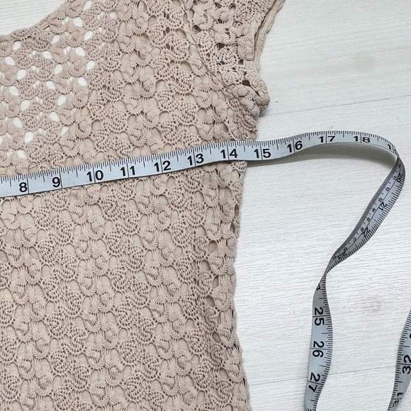 Free People Crochet Mini Dress Size Small Beige Lined Cap Sleeves - Picture 13 of 14